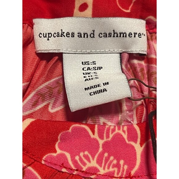 Cupcakes And Cashmere Womens Floral Tropical Print Blouse Size S Red Pink - Picture 6 of 8